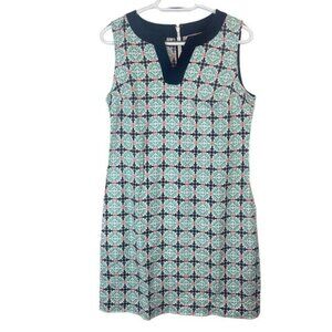 Talbots Petite Turquoise Blue Sleeveless Printed V-Neck Sheath MIDI Dress 8P